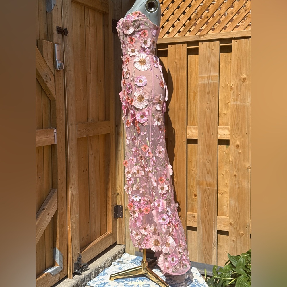 🆕 BRONX & BANCO 🧿 NWOT Jasmine Floral-Appliqued Gown, Pastel Pink Sz S US 4 - Picture 10 of 16
